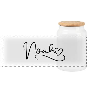 Noah Name First Name Heart Decor - Panoramic Cookie Jar with Wooden Lid - white - Front