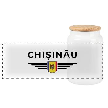 Chișinău T-Shirt – Liebe zur Hauptstadt - Panorama Keksdose mit Holzdeckel - Weiß - Vorne