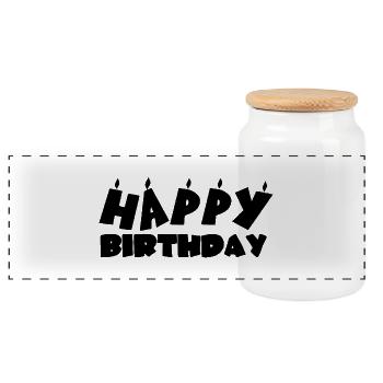 Happy birthday - Panorama Keksdose mit Holzdeckel - Weiß - Vorne