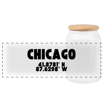 Chicago - Design mit Koordinaten - Panorama Keksdose mit Holzdeckel - Weiß - Vorne