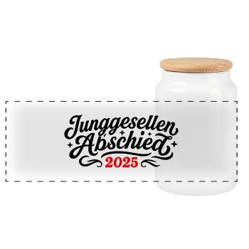 Junggesellen Abschied 2025 - Panorama Keksdose mit Holzdeckel - Weiß - Vorne