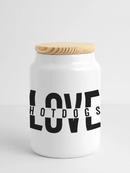 Love Hotdogs Fast Food Statement - Panoramic Cookie Jar with Wooden Lid - white - Front
