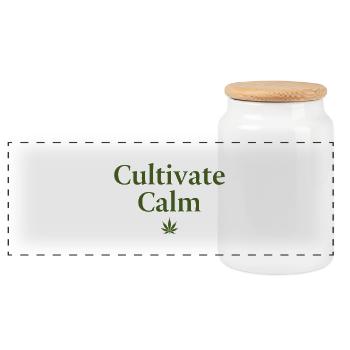 Cultivate Calm Hemp Cannabis Saying - Panoramic Cookie Jar with Wooden Lid - white - Front