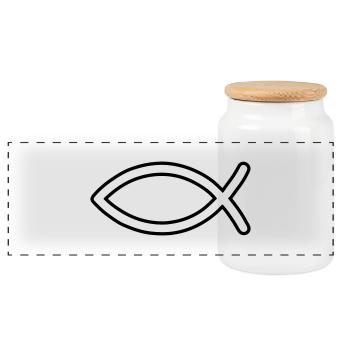 Jesus Fisch Symbol - Panorama Keksdose mit Holzdeckel - Weiß - Vorne