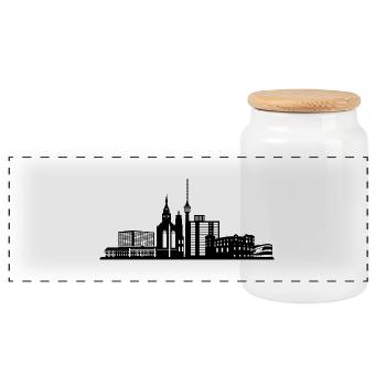Stuttgart State Capital Baden-Württemberg - Panoramic Cookie Jar with Wooden Lid - white - Front