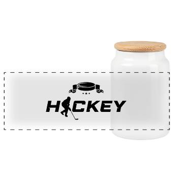 hockey - Panoramic Cookie Jar with Wooden Lid - white - Front
