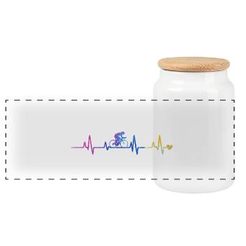 Heartbeat Cyclist Gradient - Panoramic Cookie Jar with Wooden Lid - white - Front