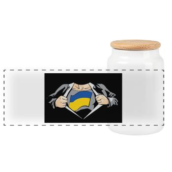 Ukraine-Superhelden-Ukraine-Flagge - Panorama Keksdose mit Holzdeckel - Weiß - Vorne