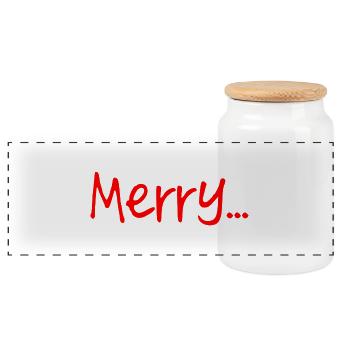 Red Merry Script on Black - Panoramic Cookie Jar with Wooden Lid - white - Front