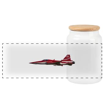 Fighter jet - Panoramic Cookie Jar with Wooden Lid - white - Front