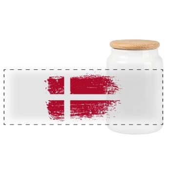 Grunge Danish Flag Print - Panoramic Cookie Jar with Wooden Lid - white - Front