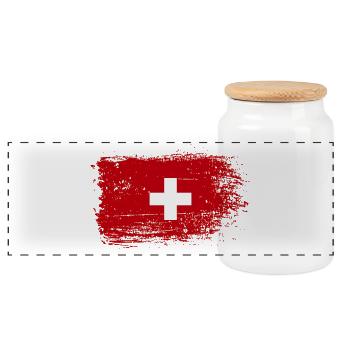 Distressed Swiss Flag Emblem - Panoramic Cookie Jar with Wooden Lid - white - Front