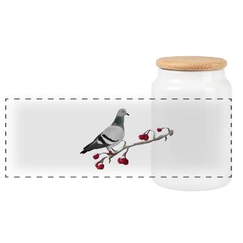Taube Vogel auf einem Ast Vogelbeobachter - Panorama Keksdose mit Holzdeckel - Weiß - Vorne