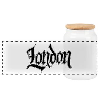 Graphic London typography design - Panoramic Cookie Jar with Wooden Lid - white - Front