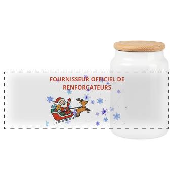 Weihnachtsschlitten: Weihnachtsmann und Rentier - Panorama Keksdose mit Holzdeckel - Weiß - Vorne