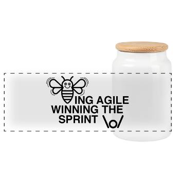 BEING AGILE WINNING THE SPRINT - Panorama Keksdose mit Holzdeckel - Weiß - Vorne