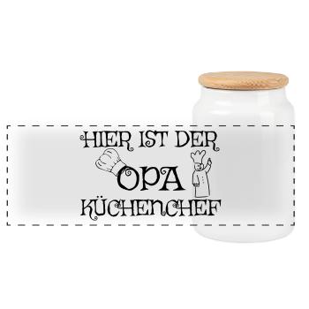 Hier ist der Opa Küchenchef - Panorama Keksdose mit Holzdeckel - Weiß - Vorne