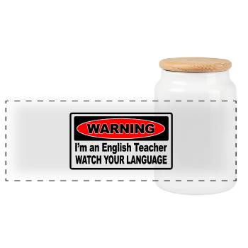 En avertissement de professeur d'anglais - Boîte à biscuits avec couvercle en bois - blanc - Devant