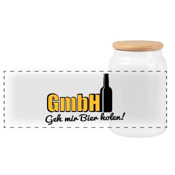 geh mir bier holen, handwerker, lustig, handwerker - Panorama Keksdose mit Holzdeckel - Weiß - Vorne