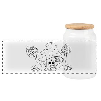 Mushroom party - Panoramic Cookie Jar with Wooden Lid - white - Front