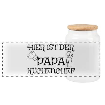 Hier ist der Papa Küchenchef. - Panorama Keksdose mit Holzdeckel - Weiß - Vorne