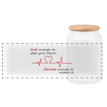 Nurse T-shirt - Cute enough to Stop your Heart - Panorama Keksdose mit Holzdeckel - Weiß - Vorne