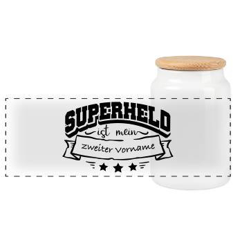 First name Superhero - Panoramic Cookie Jar with Wooden Lid - white - Front