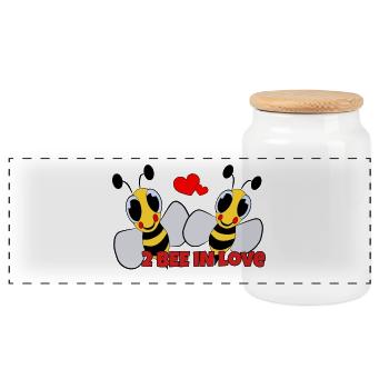 to be in Love - Liebespaar Bienen - Panorama Keksdose mit Holzdeckel - Weiß - Vorne