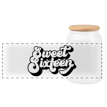 Sweet Sixteen Cute 16th Birthday Gift 16 Years Old - Panoramic Cookie Jar with Wooden Lid - white - Front
