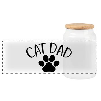 Cat Dad - Cute Paw Cat Lover Dad Cat Owner - Panoramic Cookie Jar with Wooden Lid - white - Front