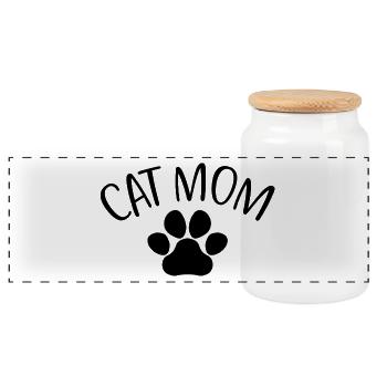 Cat Mom - Cute Paw Cat Lover Mom Cat Owner - Panoramic Cookie Jar with Wooden Lid - white - Front