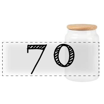 70 JAHRE. 70-jähriges JUBILÄUM. JUBILÄUM 70 JAHRE. 70 - Panorama Keksdose mit Holzdeckel - Weiß - Vorne