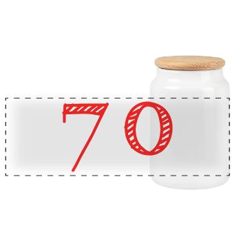 70 JAHRE. 70-jähriges JUBILÄUM. JUBILÄUM 70 JAHRE. 70 - Panorama Keksdose mit Holzdeckel - Weiß - Vorne