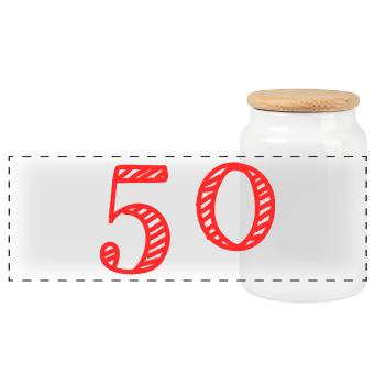 50 JAHRE. 50-jähriges JUBILÄUM. JUBILÄUM 50 JAHRE.50 - Panorama Keksdose mit Holzdeckel - Weiß - Vorne