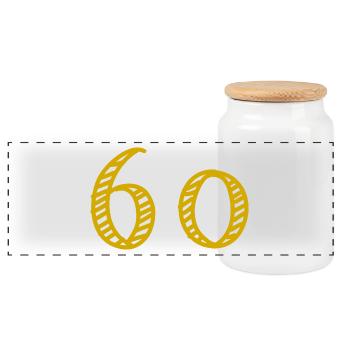 60 JAHRE. 60-jähriges JUBILÄUM. JUBILÄUM 60 JAHRE - Panorama Keksdose mit Holzdeckel - Weiß - Vorne