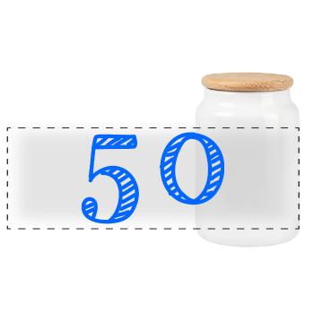 50 JAHRE. 50-jähriges JUBILÄUM. JUBILÄUM 50 JAHRE. 50 - Panorama Keksdose mit Holzdeckel - Weiß - Vorne