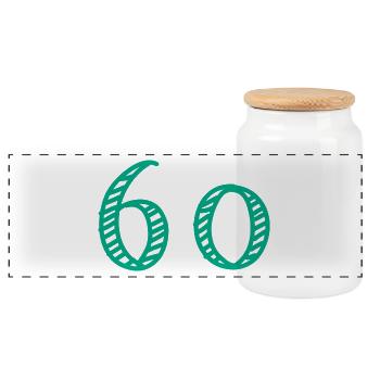 60 JAHRE. 60-jähriges JUBILÄUM. JUBILÄUM 60 JAHRE. 60 - Panorama Keksdose mit Holzdeckel - Weiß - Vorne