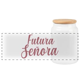 Futura Señora Engagement Bridal Shower Wedding - Panoramic Cookie Jar with Wooden Lid - white - Front
