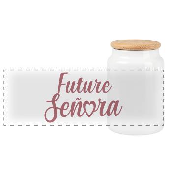 Future Señora Engagement Bridal Shower Wedding - Panoramic Cookie Jar with Wooden Lid - white - Front