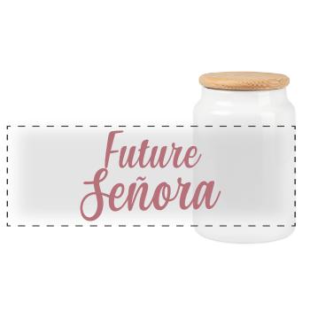 Future Señora Engagement Bridal Shower Wedding - Panoramic Cookie Jar with Wooden Lid - white - Front