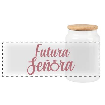 Futura Señora Engagement Bridal Shower Wedding - Panoramic Cookie Jar with Wooden Lid - white - Front
