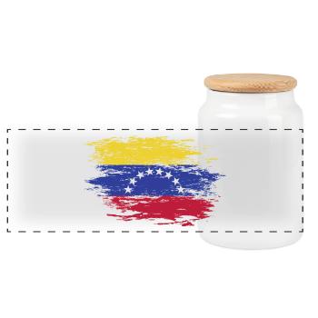 Venezuella flag used - Panoramic Cookie Jar with Wooden Lid - white - Front