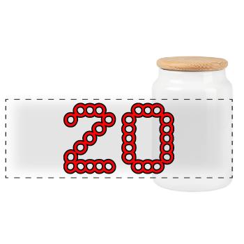 20. 20 JAHRE. 20-JÄHRIGES JUBILÄUM. 20-JÄHRIGES JUBILÄUM. - Panorama Keksdose mit Holzdeckel - Weiß - Vorne