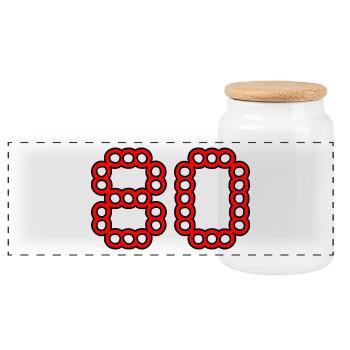 80. 80 YEARS. 80th ANNIVERSARY. 80 YEARS ANNIVERSARY. - Panoramic Cookie Jar with Wooden Lid - white - Front