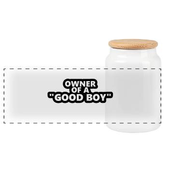 Propriétaire de chien "GOOD BOY" - Boîte à biscuits avec couvercle en bois - blanc - Devant