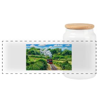 Eisenbahn mit einem Herzen aus Gold - Panorama Keksdose mit Holzdeckel - Weiß - Vorne