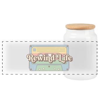 Rewind Life Retro Kassette - Panorama Keksdose mit Holzdeckel - Weiß - Vorne