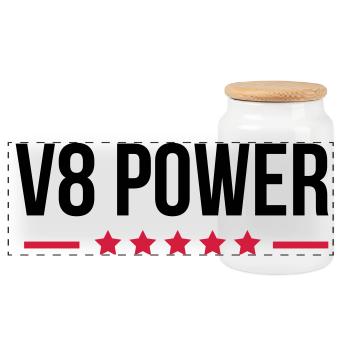 V8 Power - Panorama Keksdose mit Holzdeckel - Weiß - Vorne