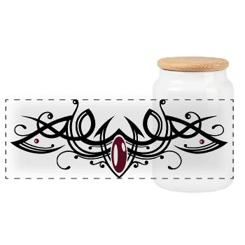 Tribal Tattoo Ornament mit Edelstein - Panorama Keksdose mit Holzdeckel - Weiß - Vorne
