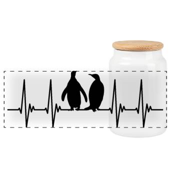 EGK penguin, penguin, penguins, pulse, heartbeat - Panoramic Cookie Jar with Wooden Lid - white - Front